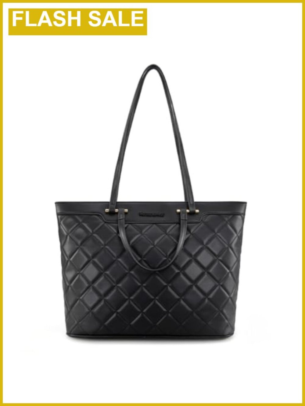 Quilted Vegan Leather Tote Bag for Women with Top Zipper Shoulder Handbag